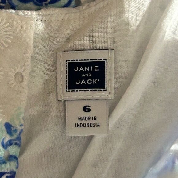 Janie and Jack Indigo Tile Eyelet Dress, Size 6 - Picture 3 of 5